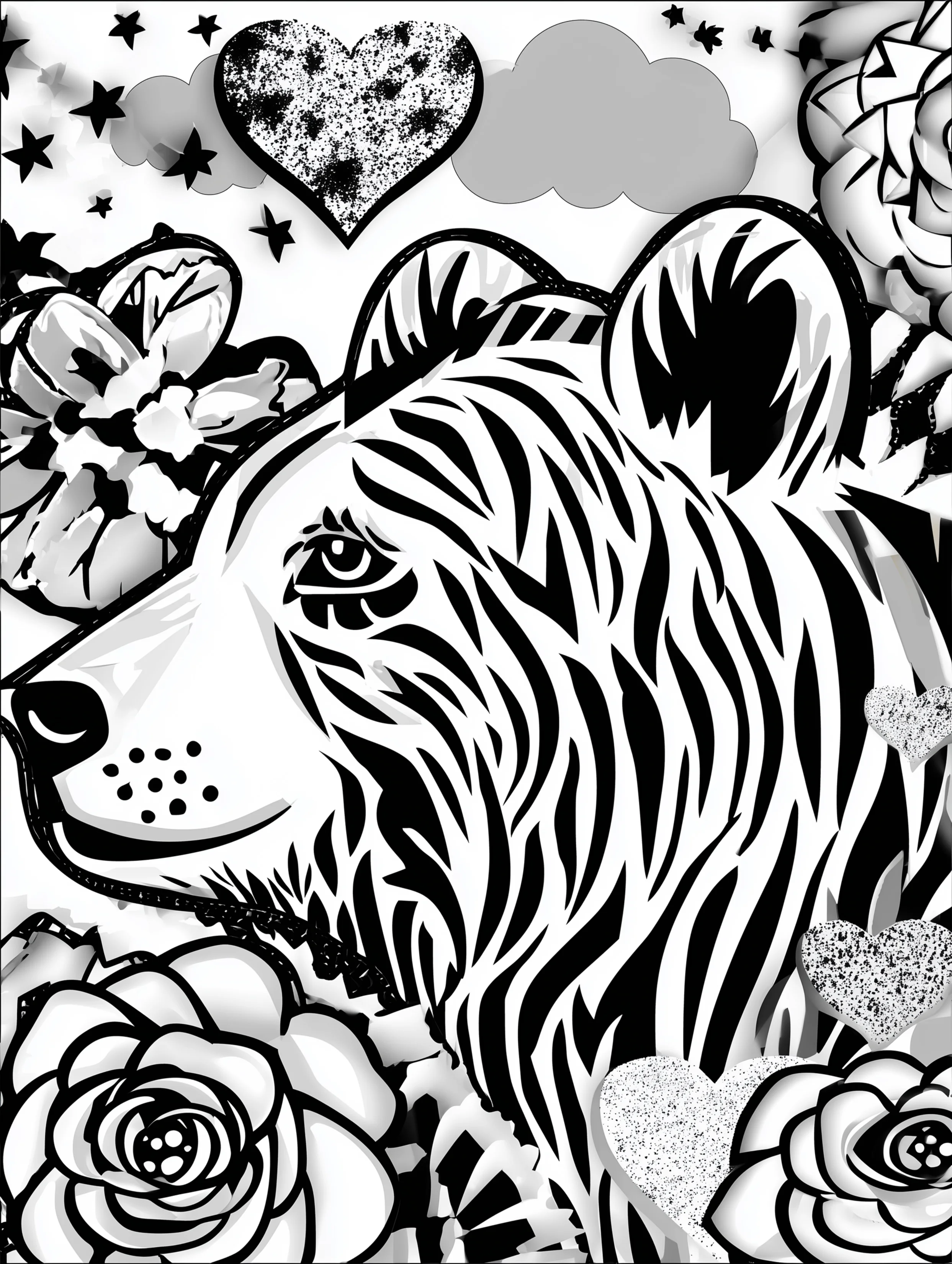 Free printable zoo coloring sheet featuring a bear with a heart detail